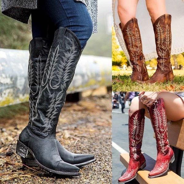 Women's National Style Embroidered Knee-High Western Boots