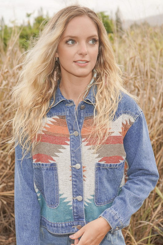 Contrast denim western jacket See size chart under “more details”