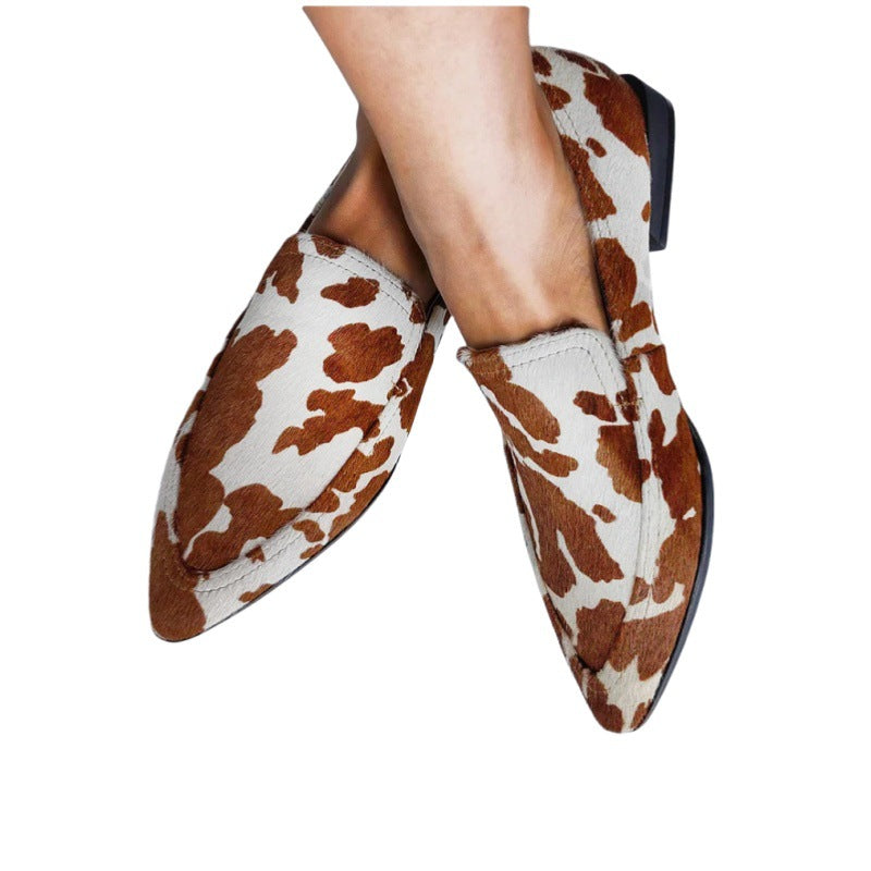 Women's Pointed-Toe Cow Print Flats