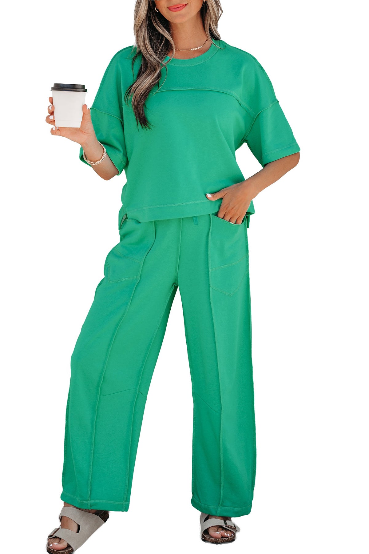 Women's Drop Shoulder Boxy Tee and Barrel Pants Set
