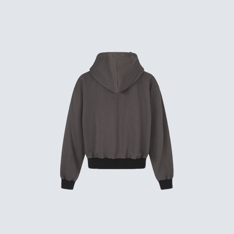 Hooded Cardigan Short-length Zip-up Sweatshirt With Star Embroidery