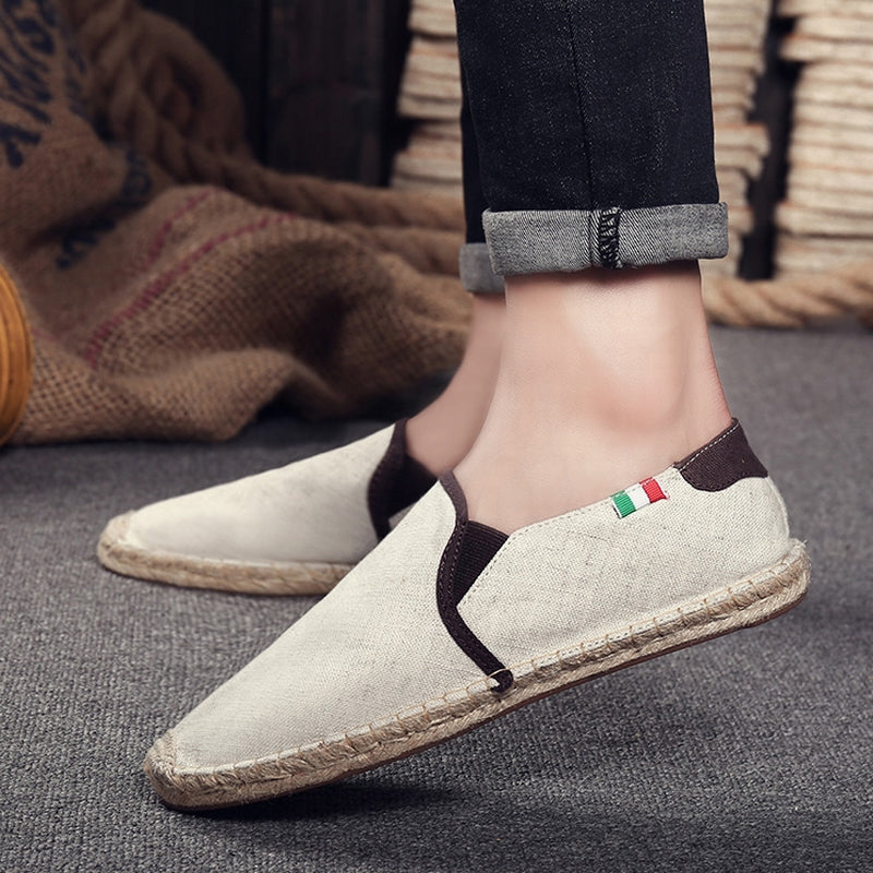 Men's straw canvas shoes