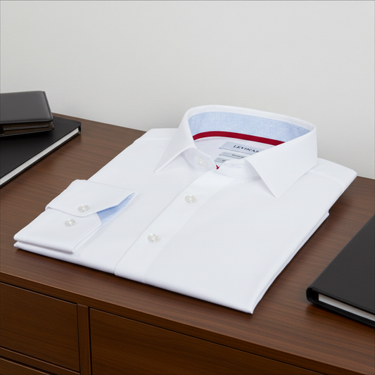 Kenneth// Cotton Knit-Stretch Button-Up Shirt With Contrast Details // White // Tailored Fit (Fitted)