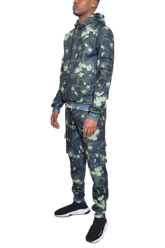 Chándal de sudadera con capucha y pantalones de camuflaje de 2 piezas para hombre