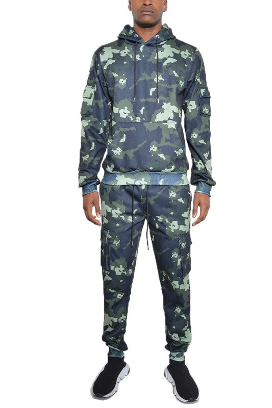 Chándal de sudadera con capucha y pantalones de camuflaje de 2 piezas para hombre