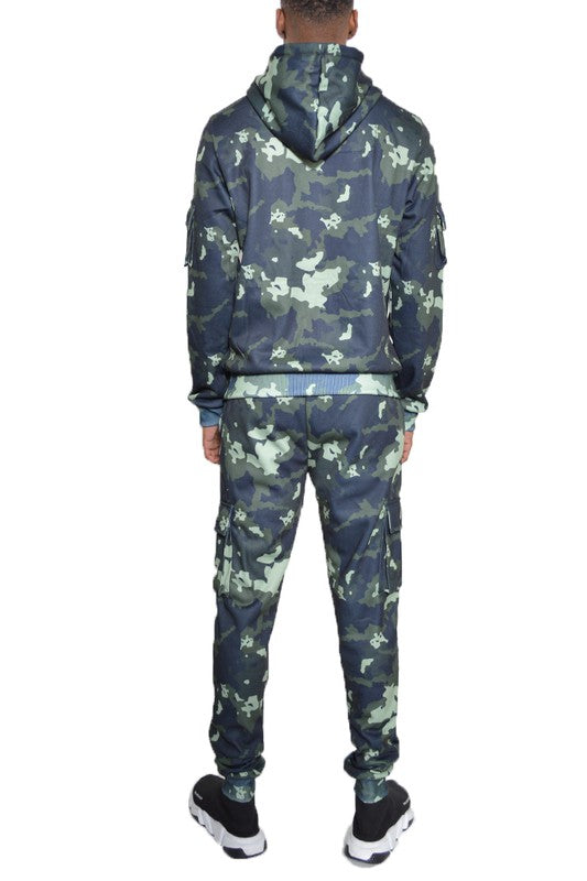 Chándal de sudadera con capucha y pantalones de camuflaje de 2 piezas para hombre