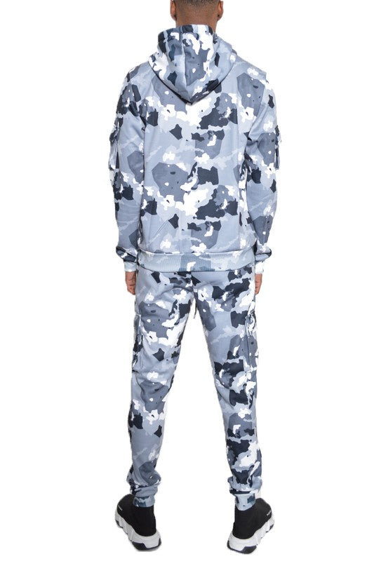 Chándal de sudadera con capucha y pantalones de camuflaje de 2 piezas para hombre