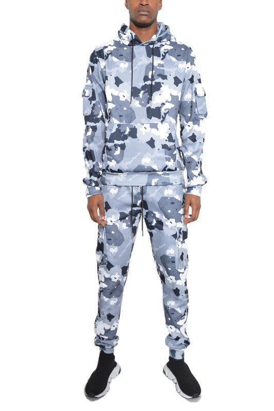 Chándal de sudadera con capucha y pantalones de camuflaje de 2 piezas para hombre