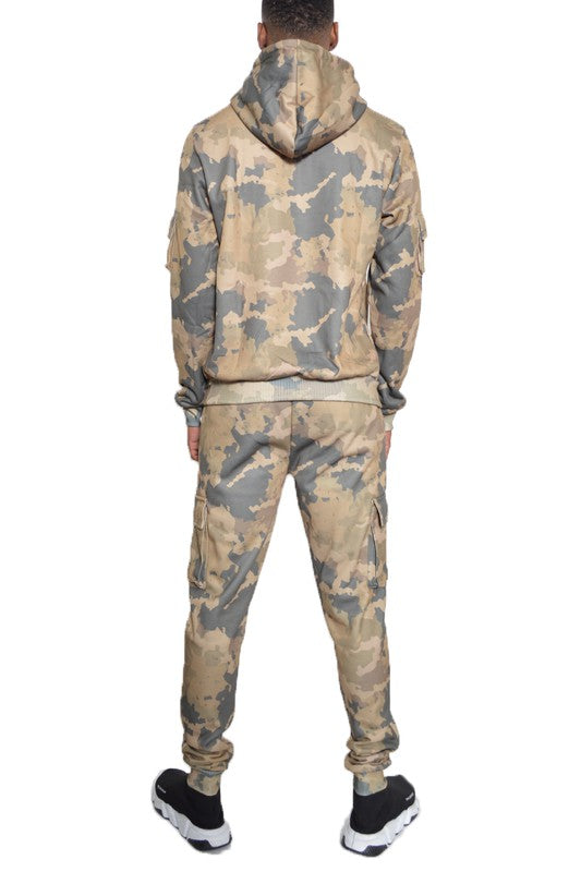 Chándal de sudadera con capucha y pantalones de camuflaje de 2 piezas para hombre