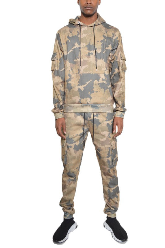 Chándal de sudadera con capucha y pantalones de camuflaje de 2 piezas para hombre