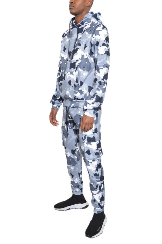 Chándal de sudadera con capucha y pantalones de camuflaje de 2 piezas para hombre