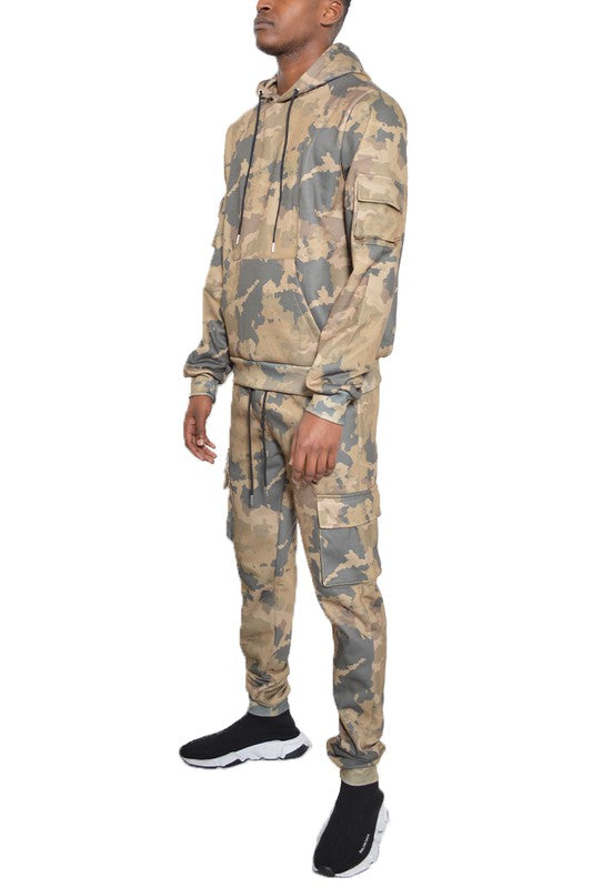Chándal de sudadera con capucha y pantalones de camuflaje de 2 piezas para hombre