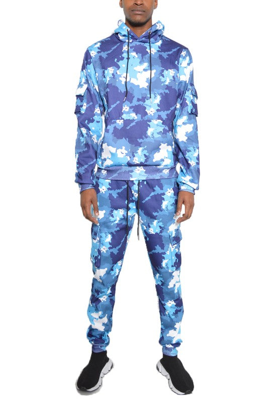 Chándal de sudadera con capucha y pantalones de camuflaje de 2 piezas para hombre