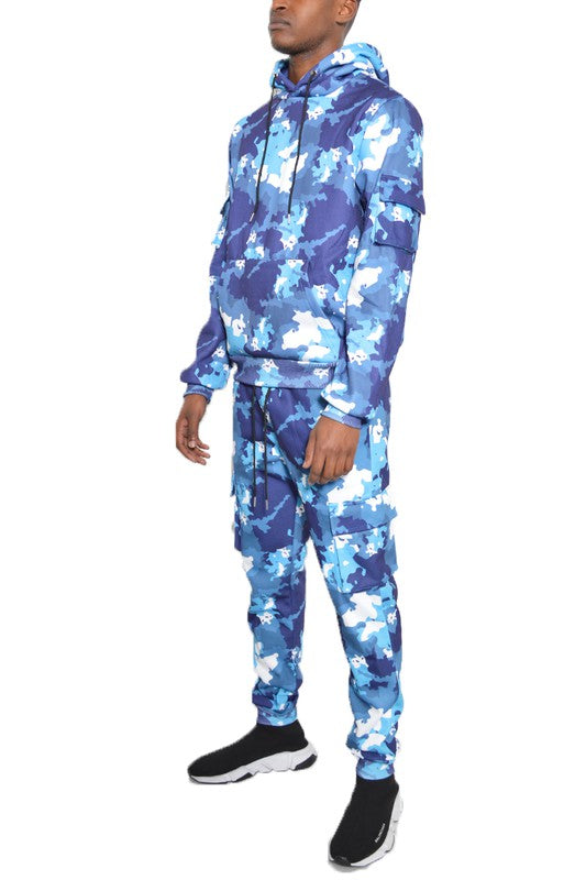 Chándal de sudadera con capucha y pantalones de camuflaje de 2 piezas para hombre
