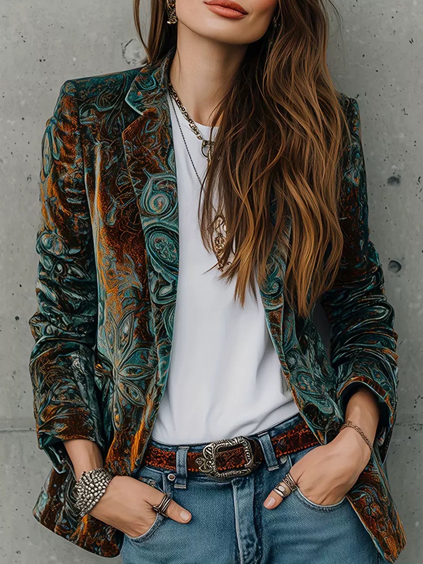Chaqueta estampada de traje para mujer con forro – Blazer informal para la oficina Otoño Invierno