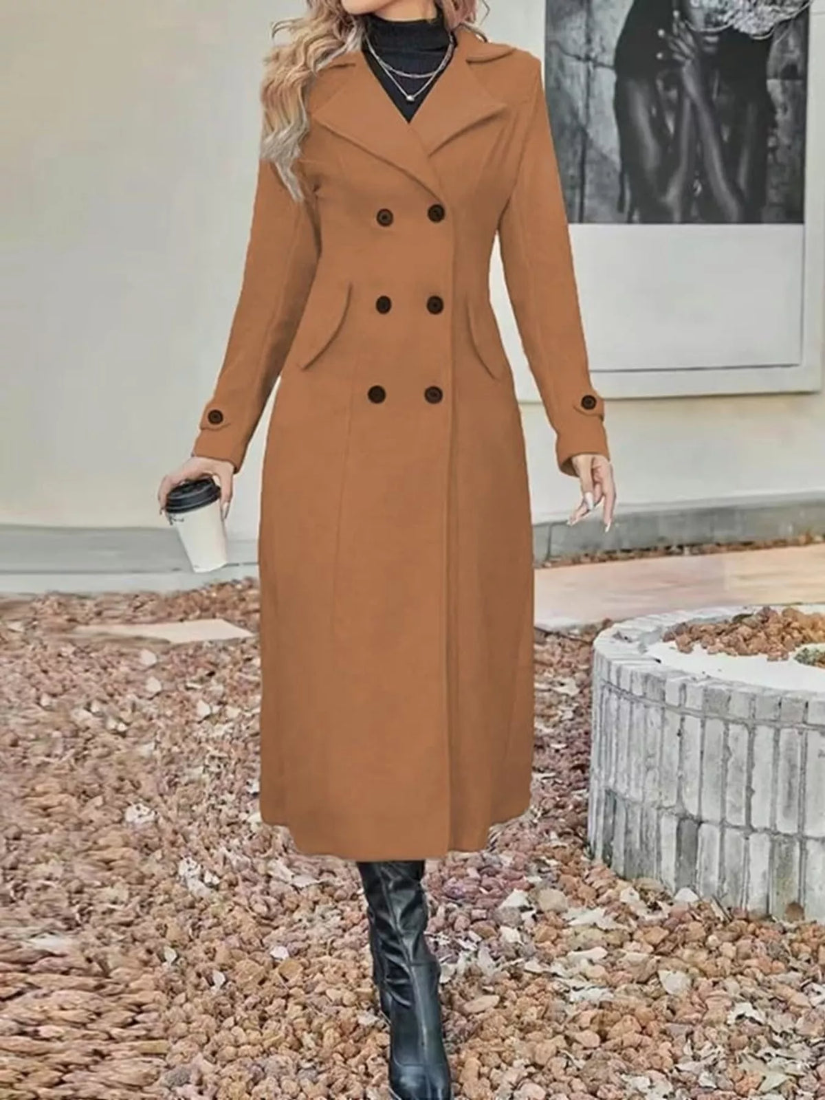 Full Size Double-Breasted Longline Trench Coat Plus Size