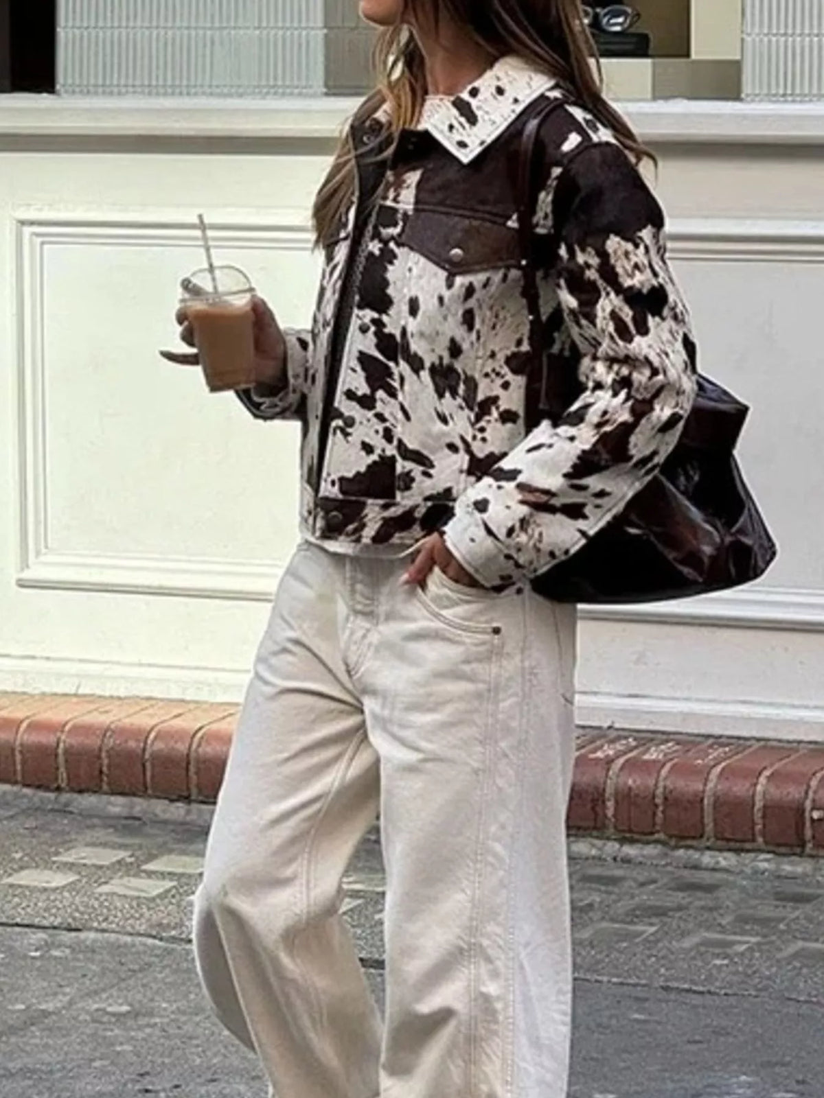 Cow Print Collared Neck Jacket