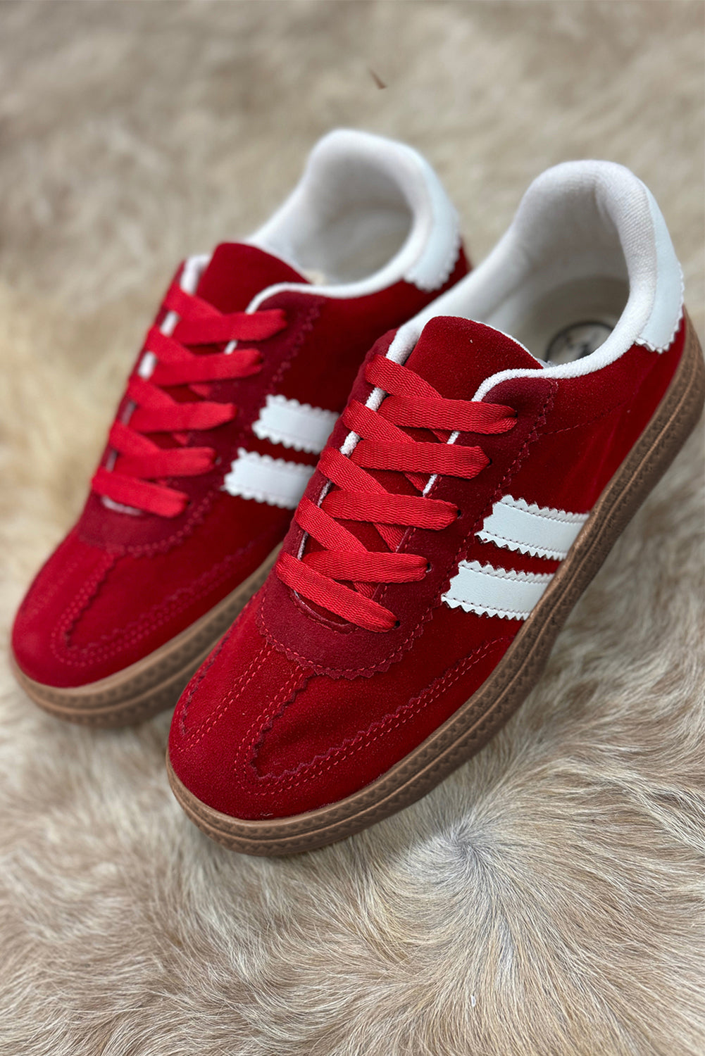 Zapatos planos con cordones de retazos a rayas vintage rojo fuego