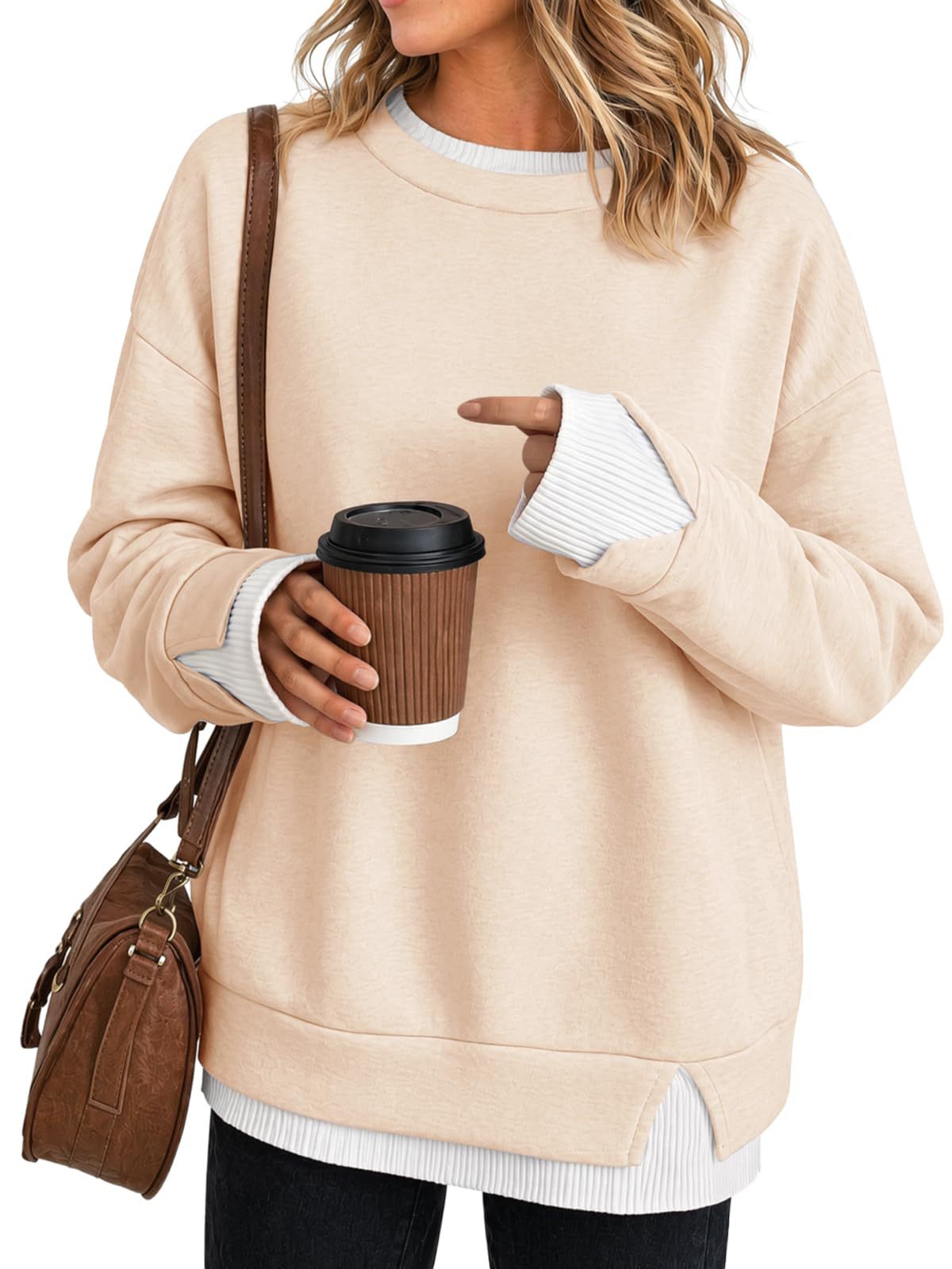 New Fallwinter Womens Crew-neck Color-block Long-sleeve Sweatshirt