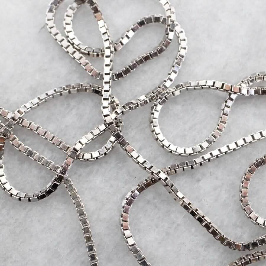 14K Solid White Gold Box Necklace Real Gold Chain