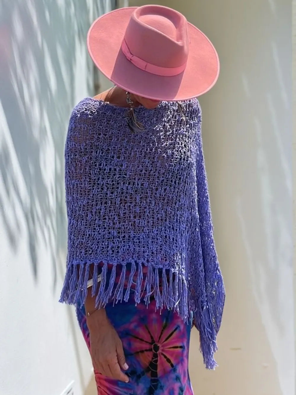 Tassel Boat Neck Knit Shawl