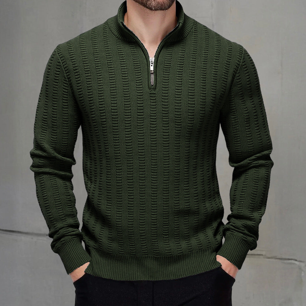 Mens Knitted High-Neck Long-Sleeve Sweater With Zipper