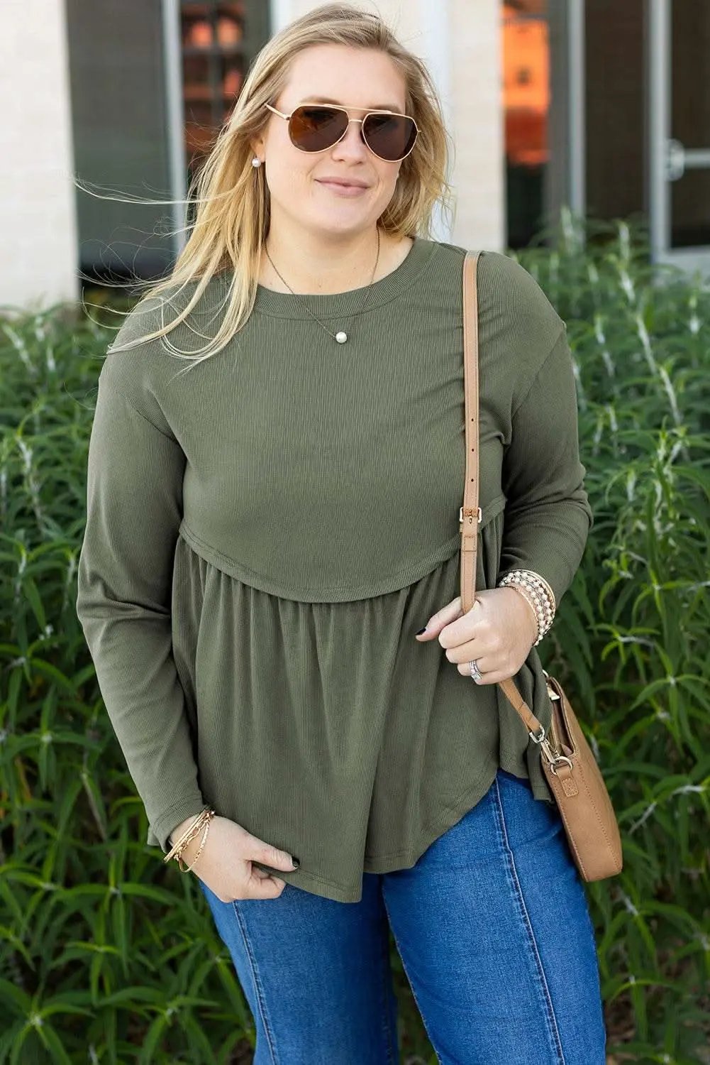 Sweaters Love Salve Mist Green Plus Size Women's Babydoll Top: Comfy & Fashionable