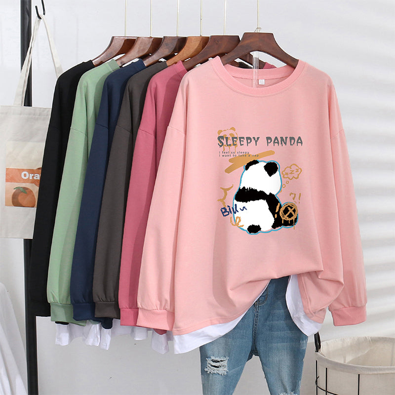 Women's Trendy Sweater Thin Loose Plus Size Fake Two Piece Top See size chart under “more details”