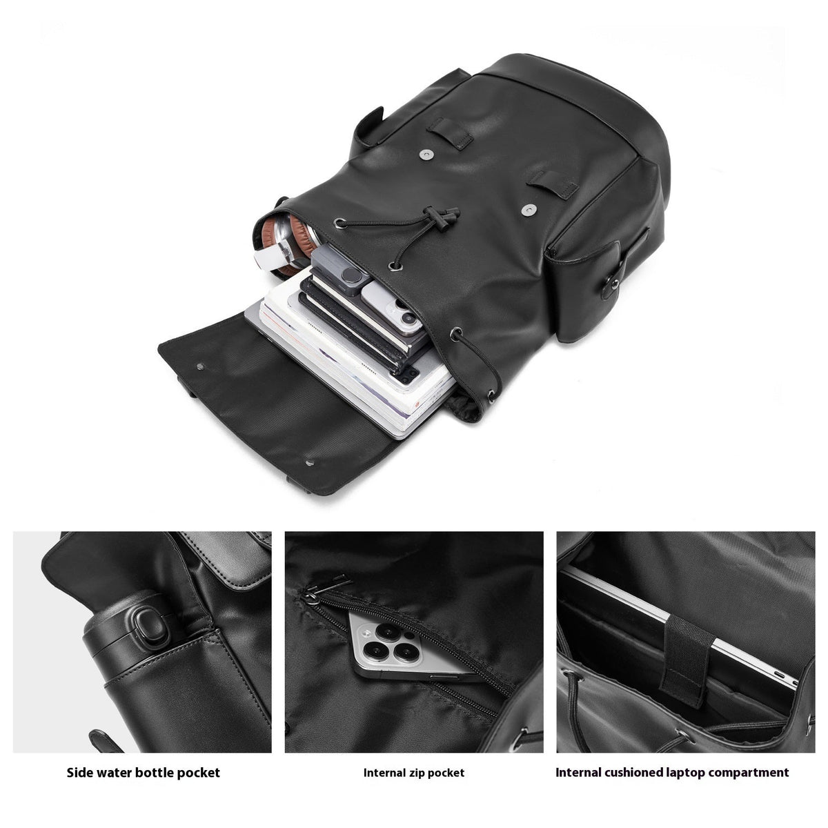 Men's Leather Backpack Large Capacity Business Computer Bag