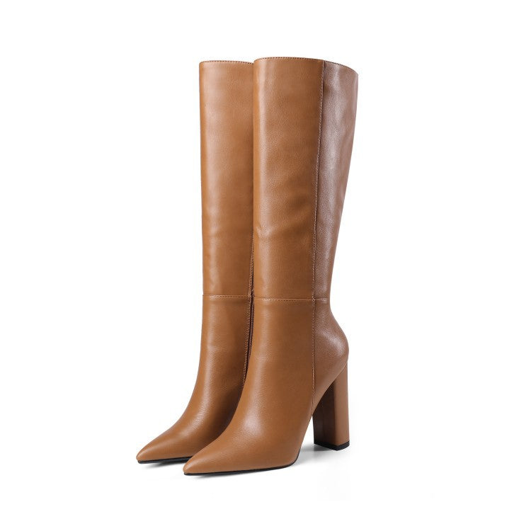 Women's Pointed-Toe Chunky High-Heel Knee-High Boots