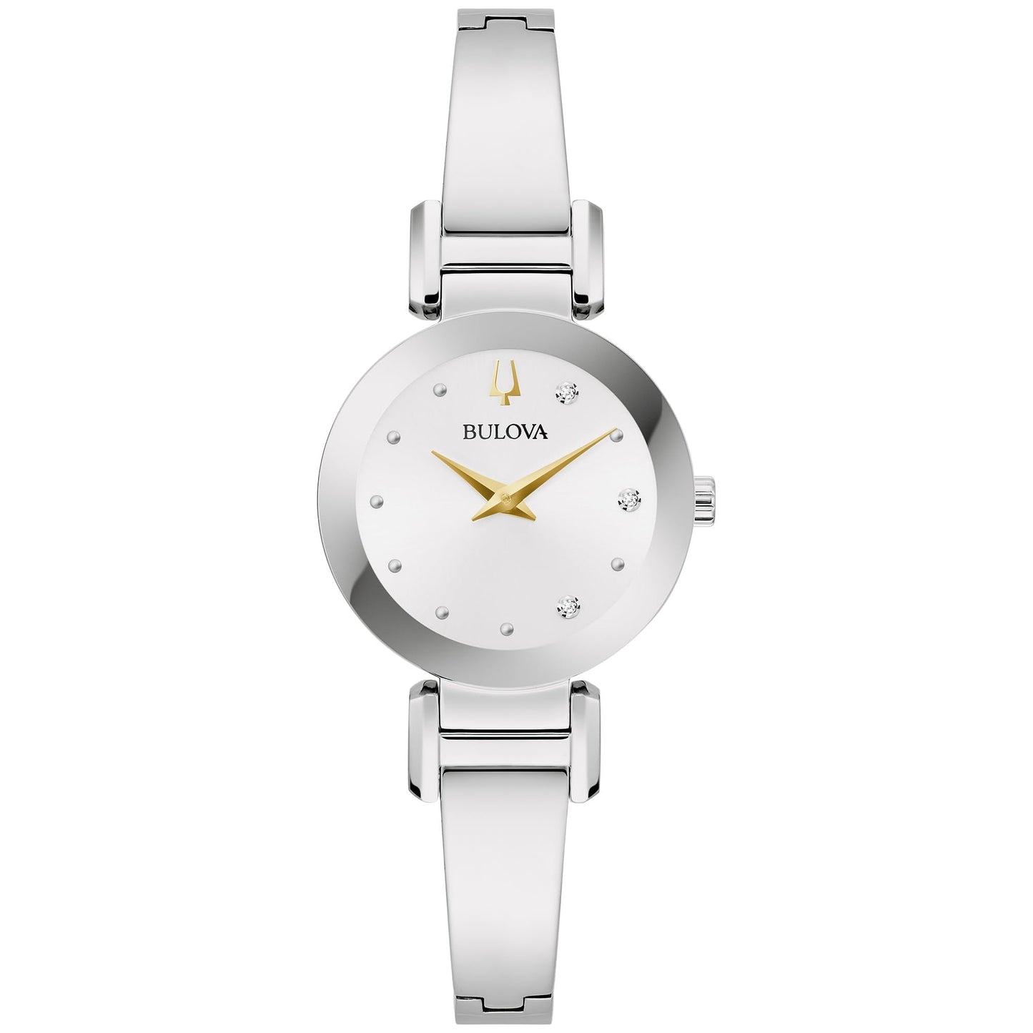 Bulova Marc Anthony Ladies Modern Diamond Silver Stainless Steel Bangle Bracelet WatchSilver White Dial Style: 96P241
