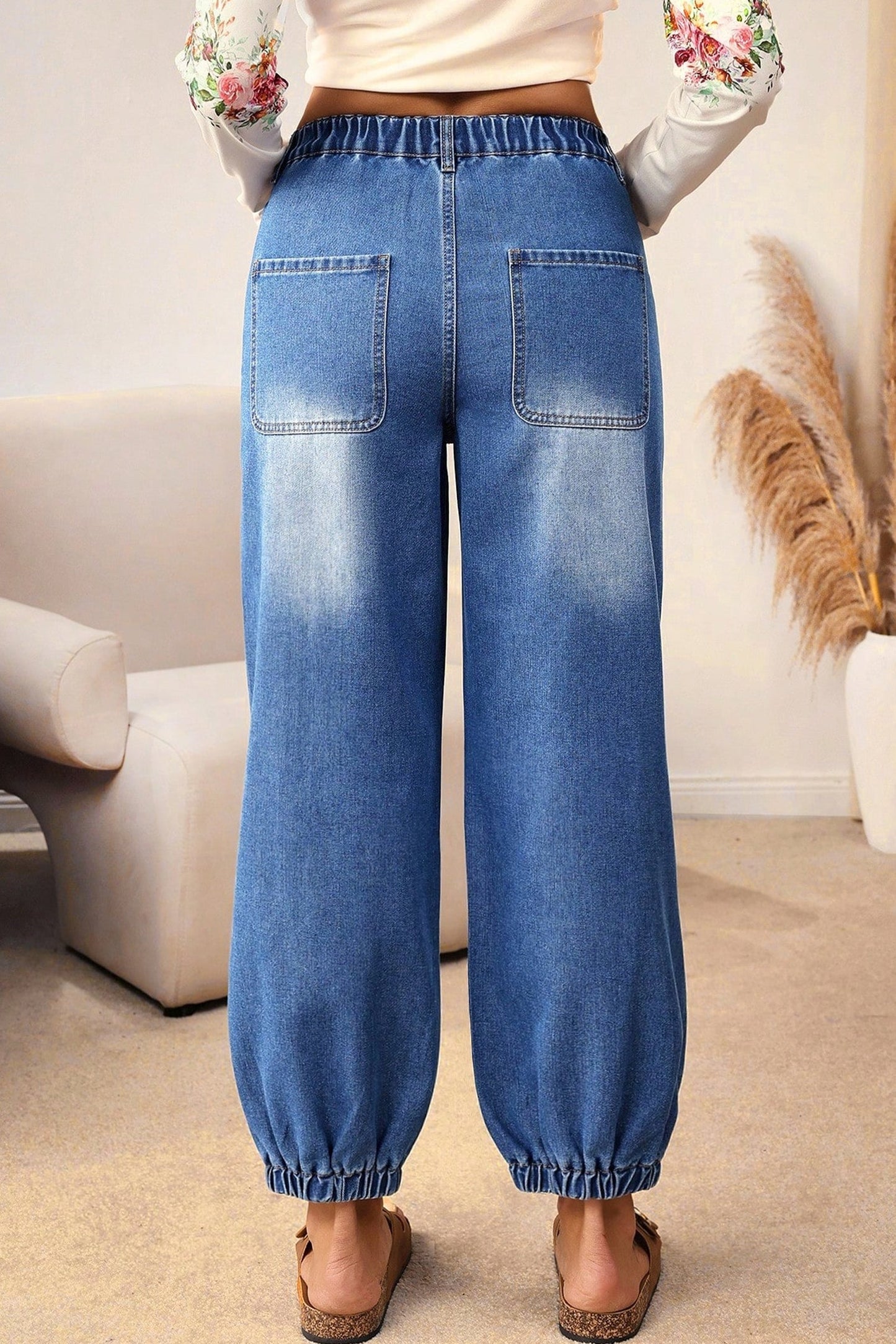 Jeans casuales de corte holgado cónico, azules, de 4 botones frontales