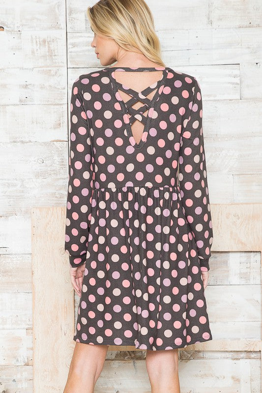 Cross Back Polka Dot Dress with Pockets See size chart under “more details”