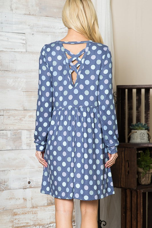 Cross Back Polka Dot Dress with Pockets See size chart under “more details”