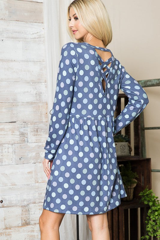 Cross Back Polka Dot Dress with Pockets See size chart under “more details”