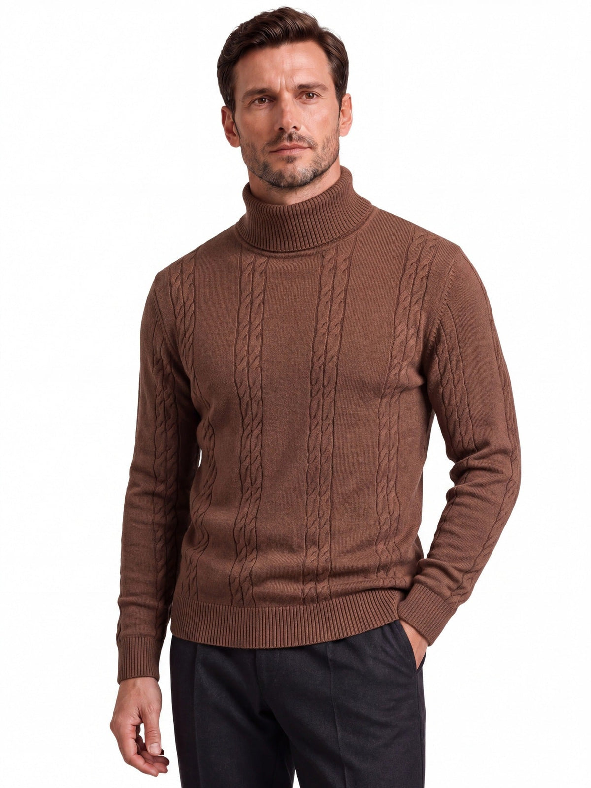 2026 Autumn Winter Cross-Border Foreign Trade Men's Solid Color Twisted Pattern Turtleneck Pullover Knit Sweater, Warm Base Layer Sweater For Men