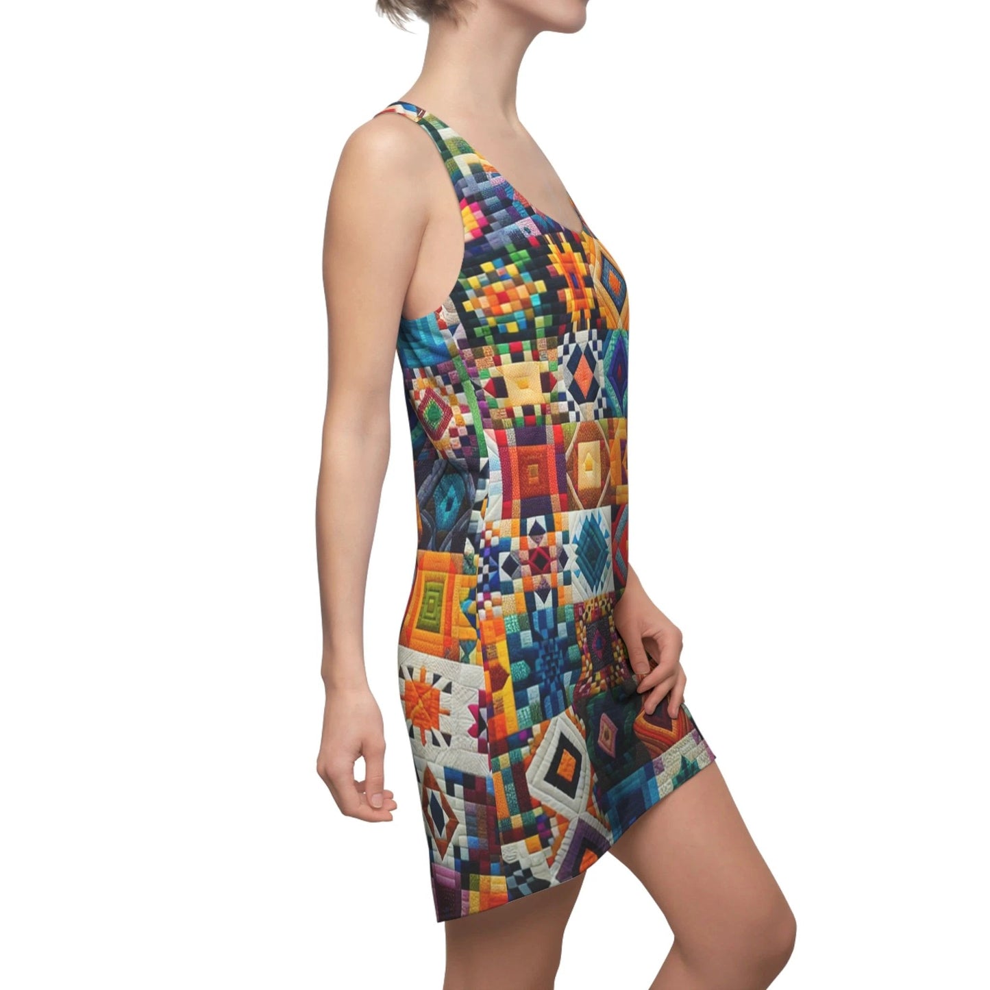 Colorful Patchwork Racerback Dress, Summer Dress, Bohemian Dress, Festival Outfit, Vacation Wear