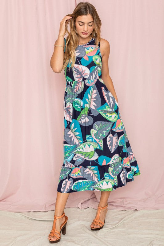 Vestido sin mangas estampado con dobladillo con volantes y largo de té. Consulta la tabla de tallas en "más detalles".