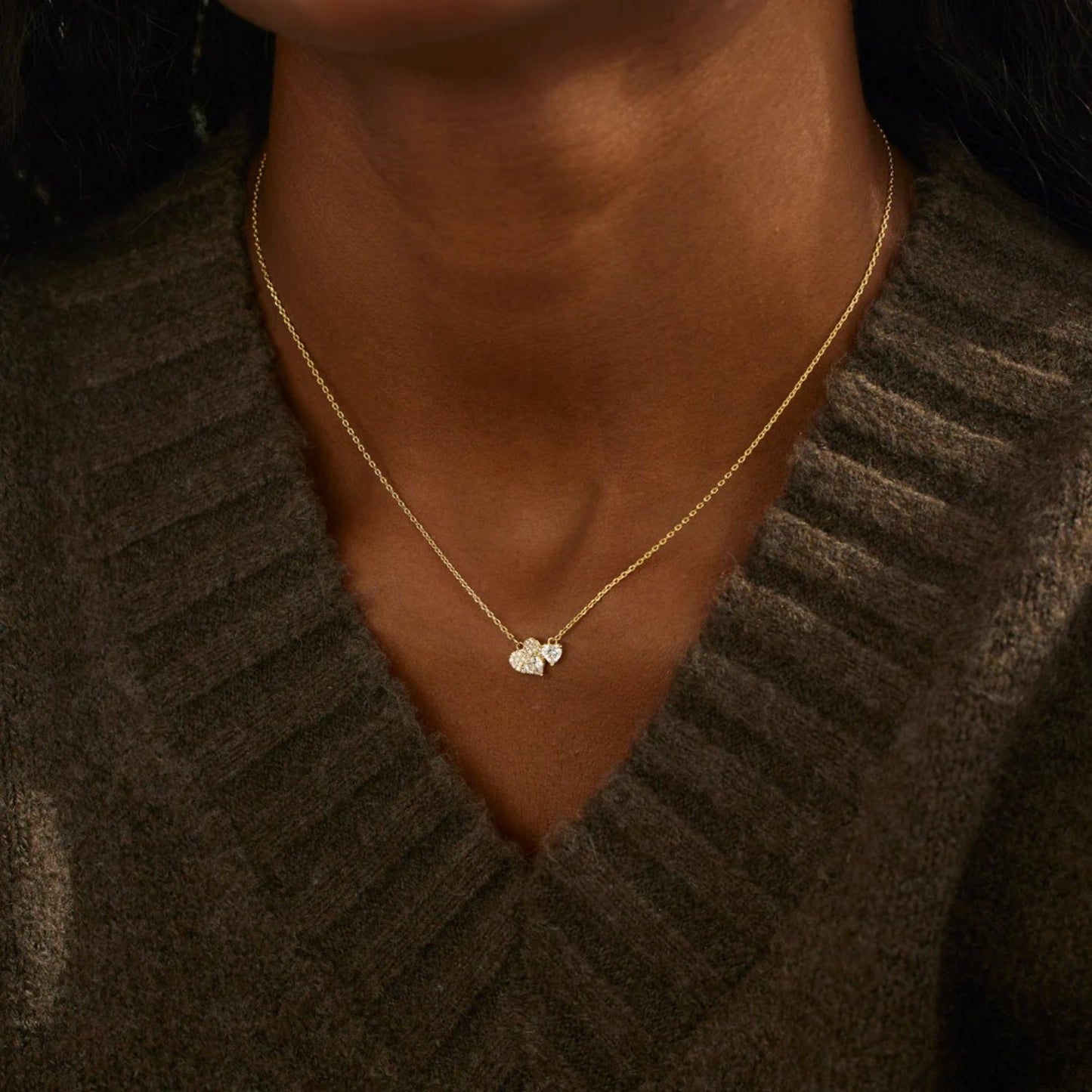 Collar de Corazón de Circones de Plata Fina 925 Bañado en Oro de 18K