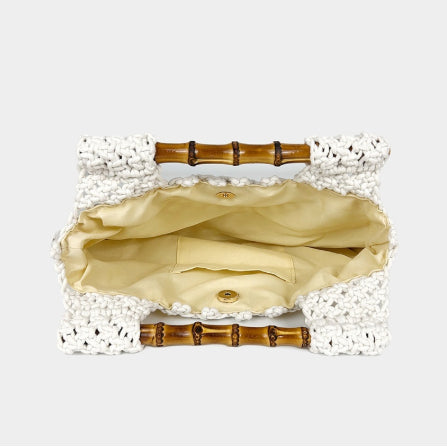 Hollow-out Bamboo-Section Handle Handwoven Small Square Bag