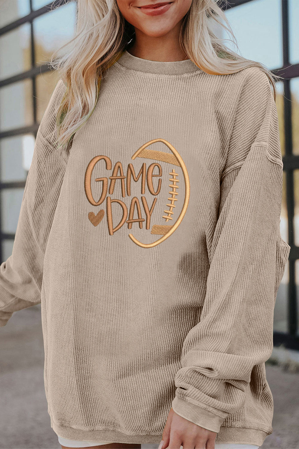 Sudadera Baggy Bordada de Rugby con Textura Acanalada Retorcida Gris Humo para el día del partido