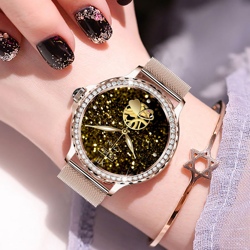 Bluetooth Calling Smart Fitness Bracelet Waterproof Watch With Diamond Accents