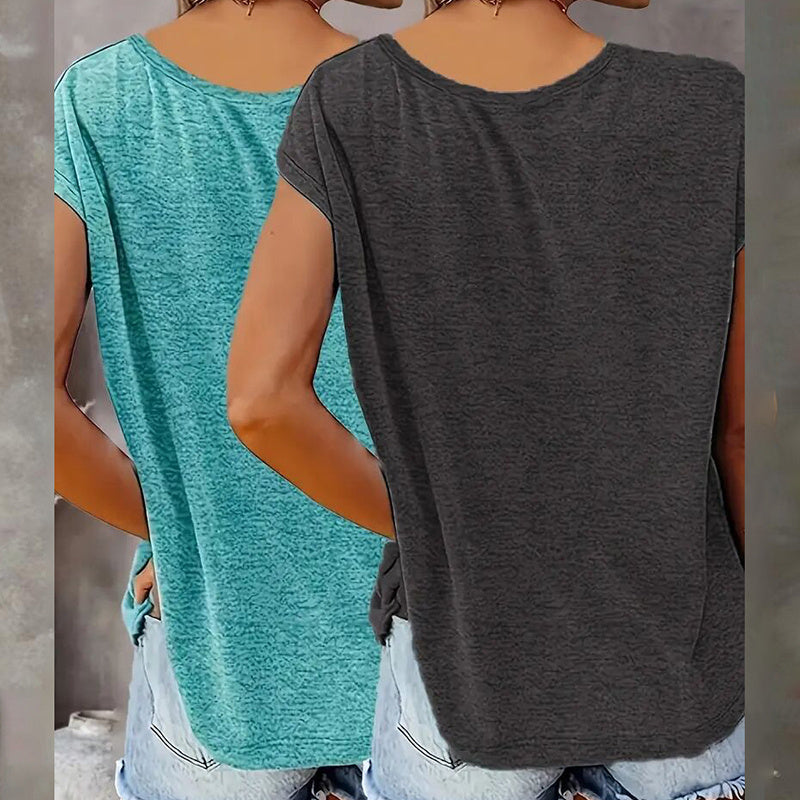Paquete de 2 camisetas sin mangas con cuello en V para mujer – Camisetas de verano informales de ajuste holgado para la playa