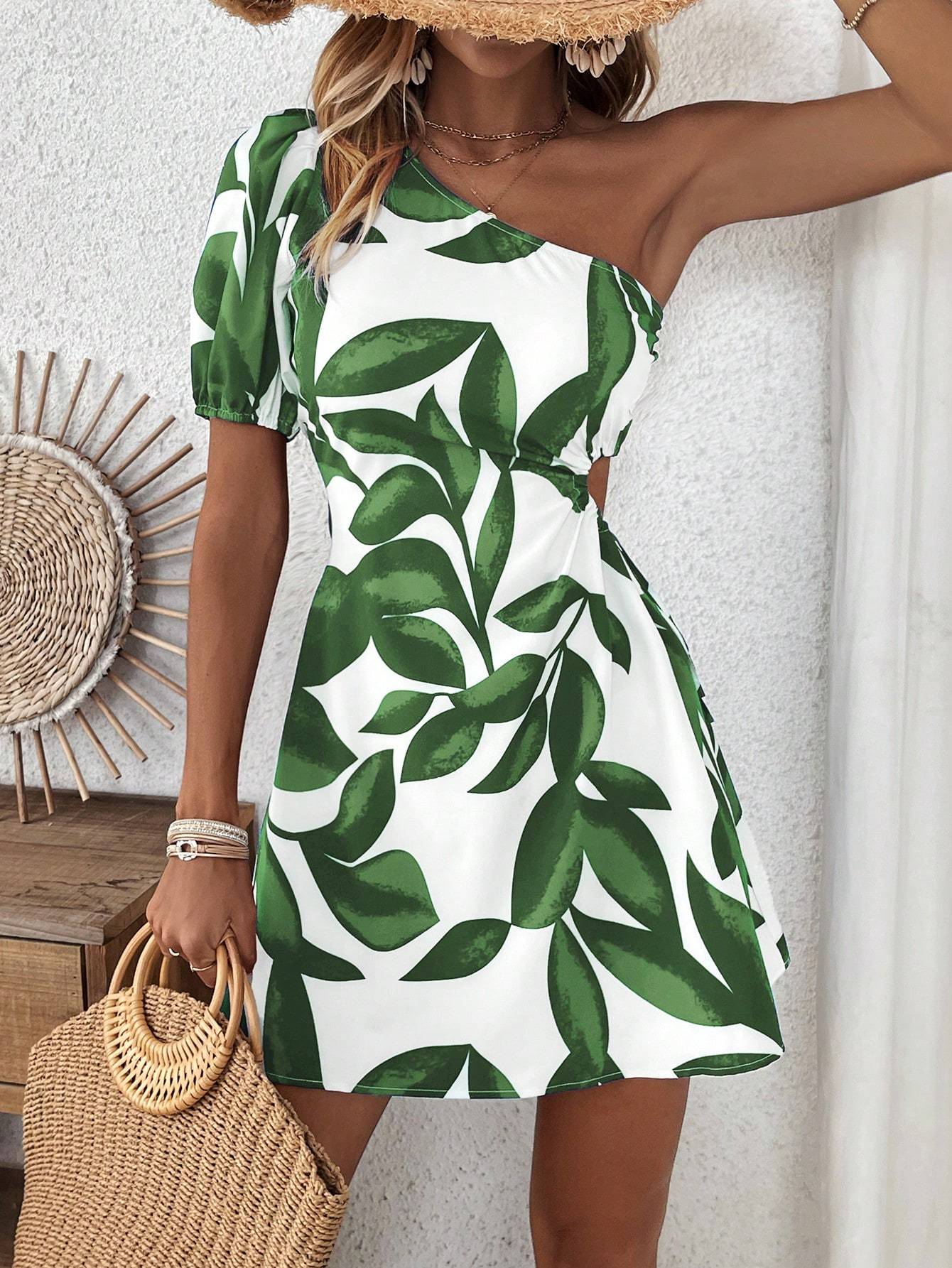 Vestido de verano con mangas abullonadas para mujer – Atuendo para vacaciones y playa