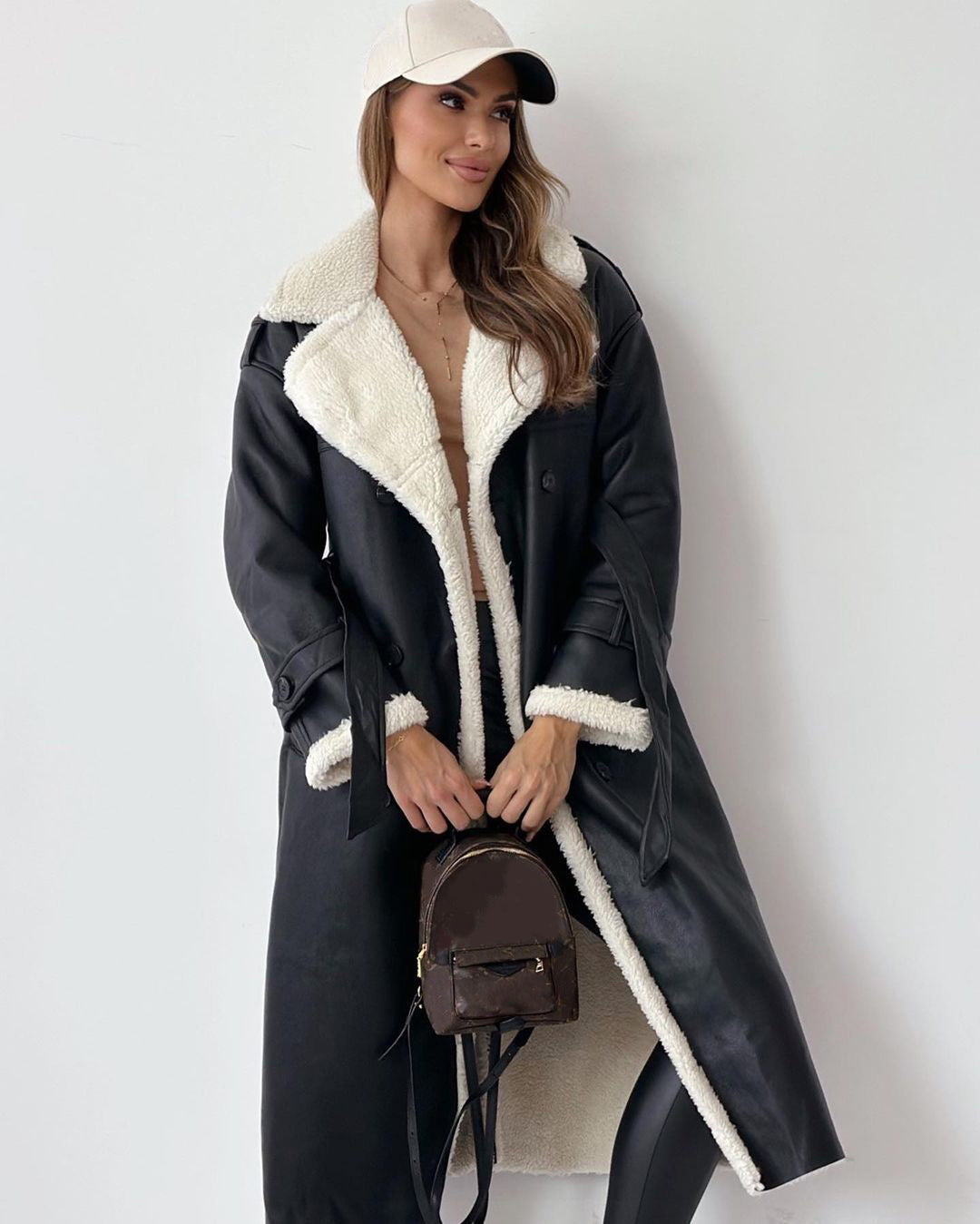 Gabardina de invierno cruzada con cinturón para mujer