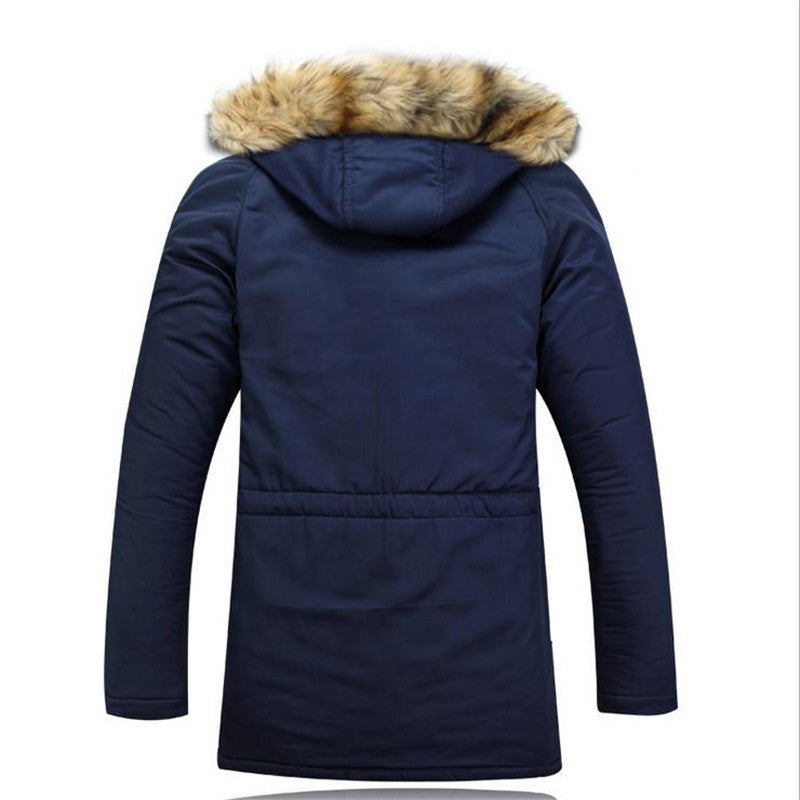 new men's cotton winter fur collar fashion cotton clothing warm jacket cotton jacket long solid color men's clothing
