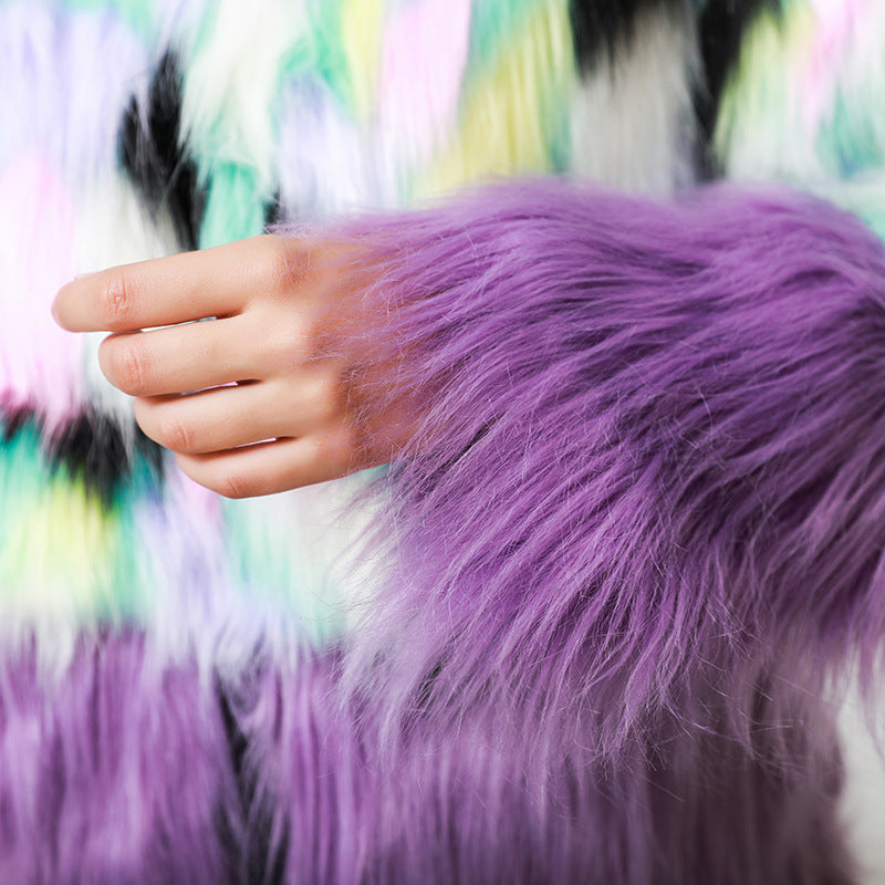 Faux Fur Two-tone Fur Stitching Plush Fur Coat See size chart under “more details”