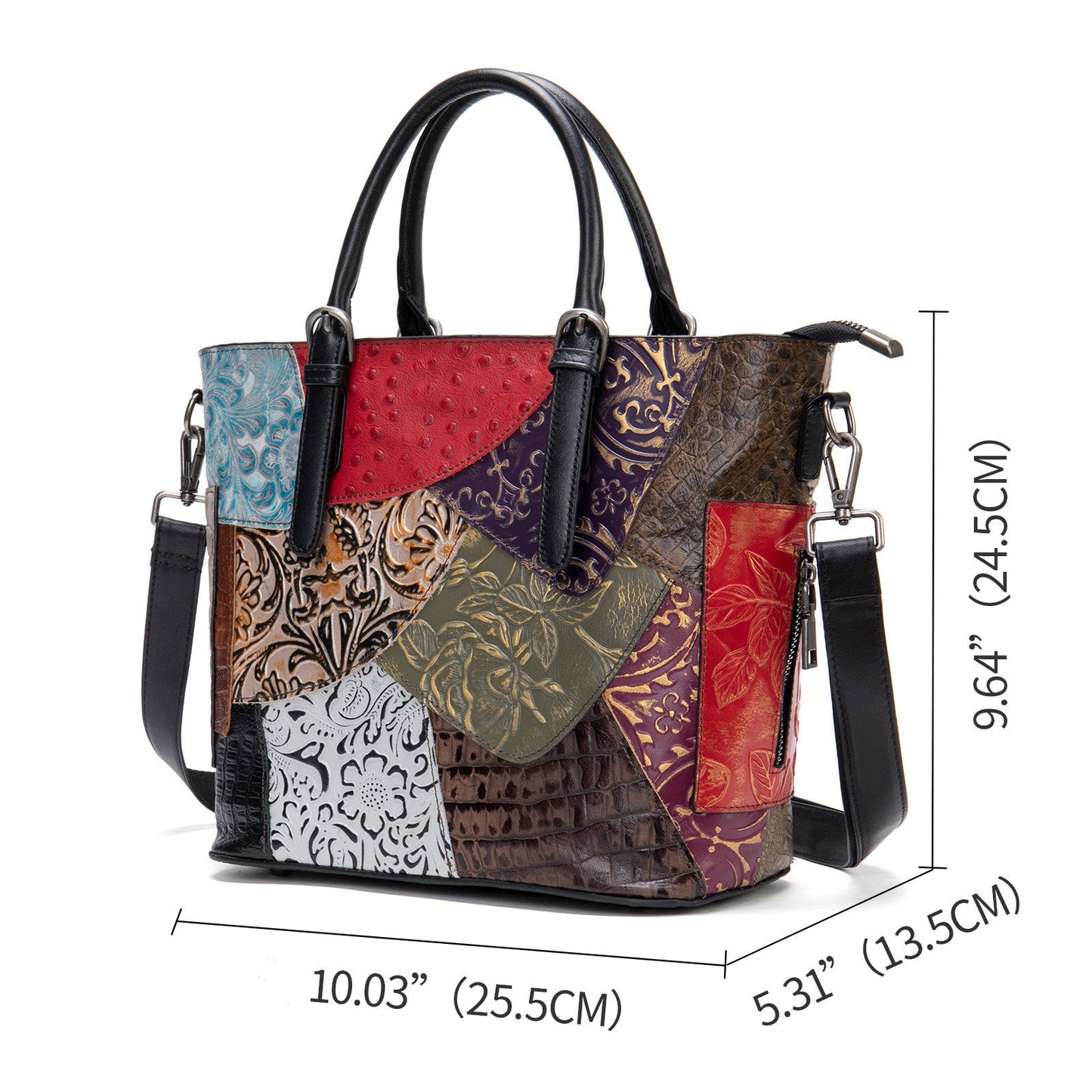 Women's Patchwork Cowhide Messenger Shoulder Bag Messenger Bag