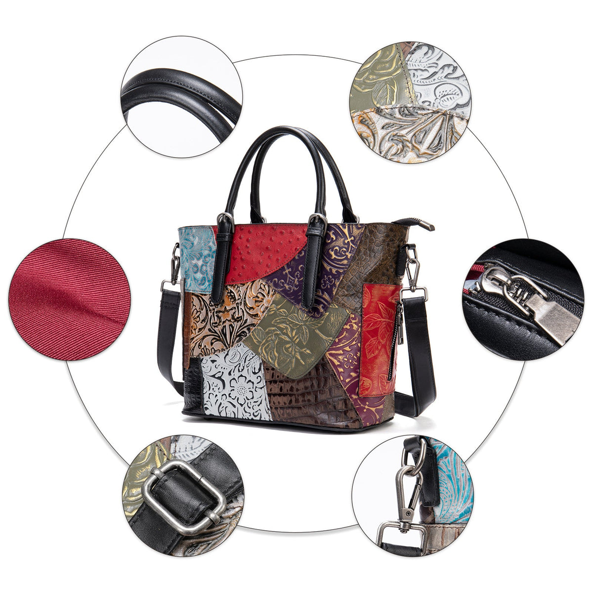 Women's Patchwork Cowhide Messenger Shoulder Bag Messenger Bag