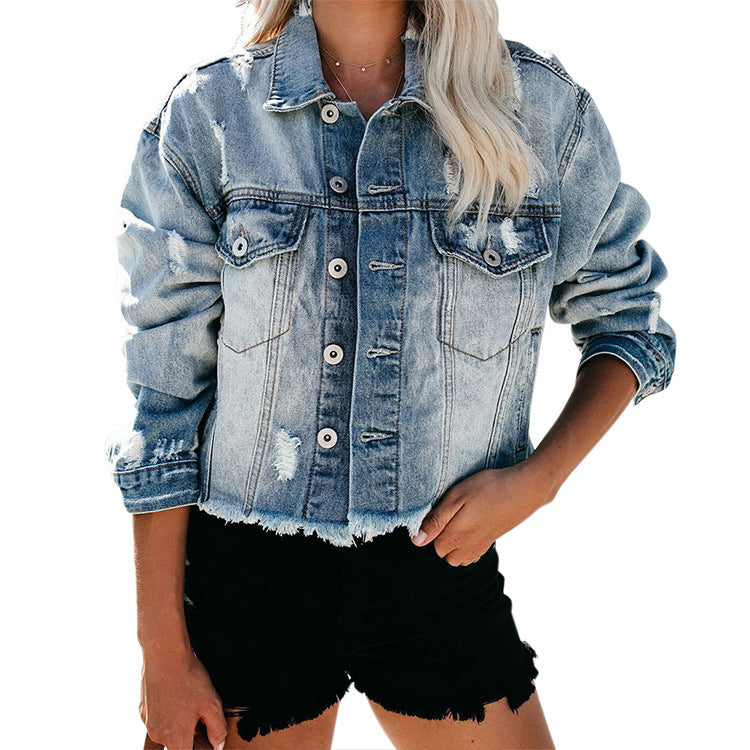 Chaqueta vaquera para mujer, chaqueta vaquera lavada. Consulta la tabla de tallas en "más detalles".